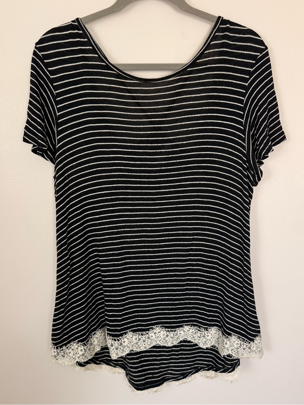 Black & White Striped Lace-Hem Tee